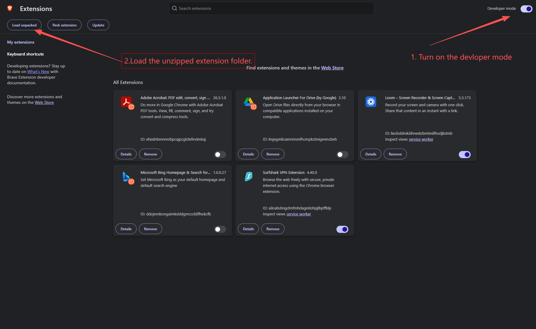 Enable Developer Mode and Load Extension