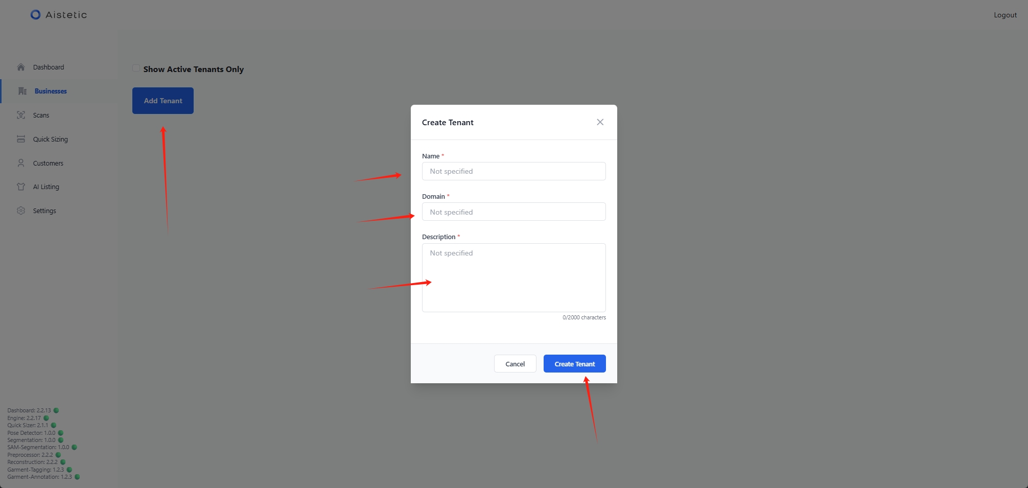 Tenant Creation Form