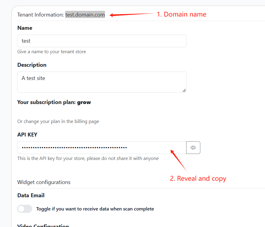 Tenant Selection and API Key